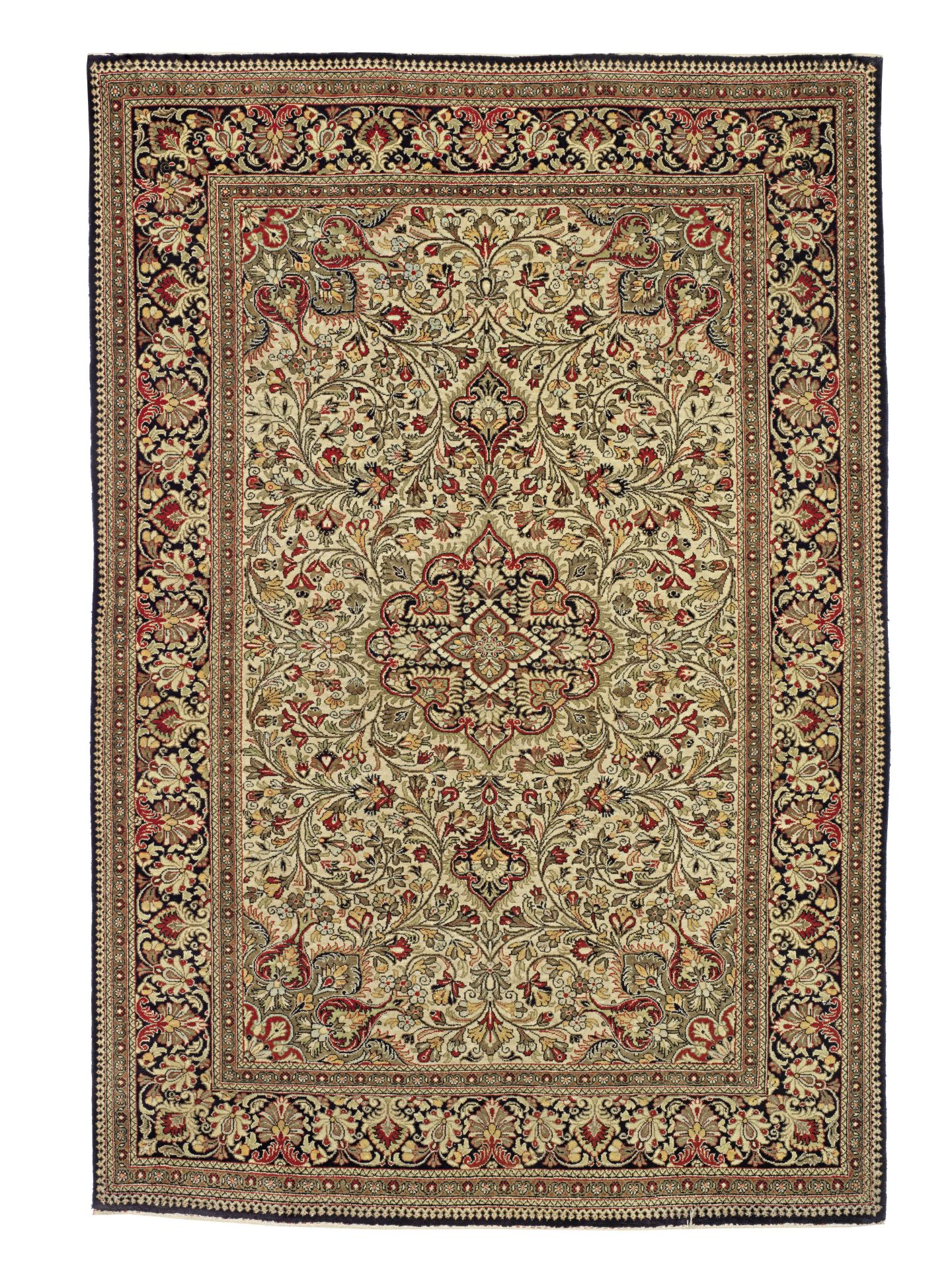 A Ghom ivory ground silk rug, Central Persia, 157cm x 107cm