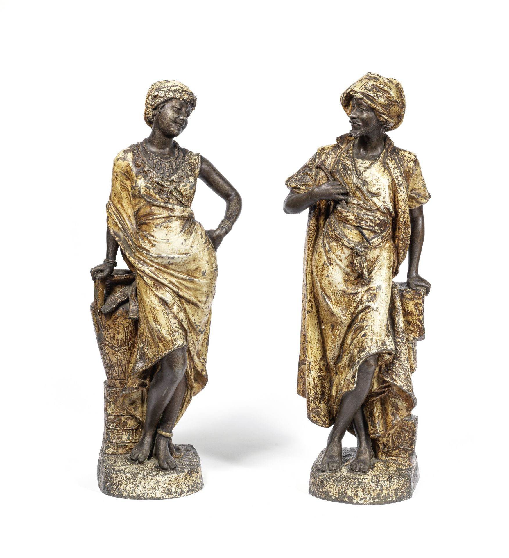 A pair of late 19th/early 20th century Austrian cold painted spelter Orientalist figures of a of ...