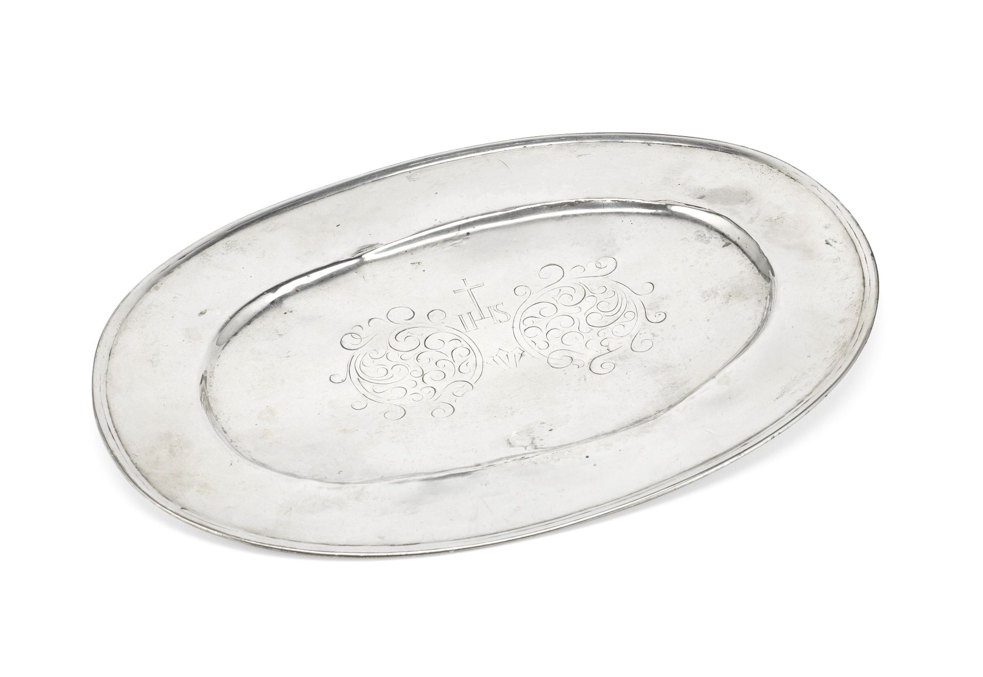 A 17th century Dutch silver bread plate / broodscotel unmarked, circa 1660