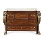 A Directoire or Consulat mahogany, brass mounted and parcel gilt secretaire commode in the manner...