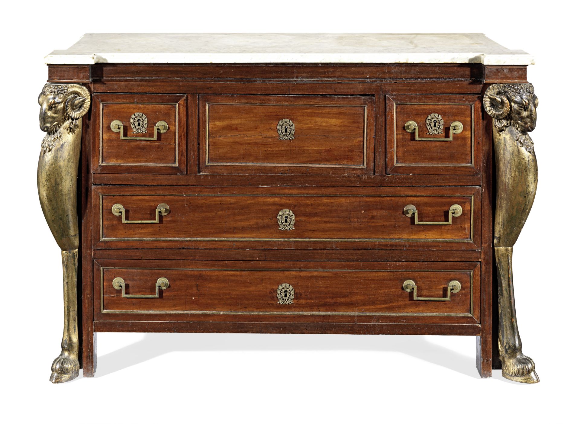 A Directoire or Consulat mahogany, brass mounted and parcel gilt secretaire commode in the manner...