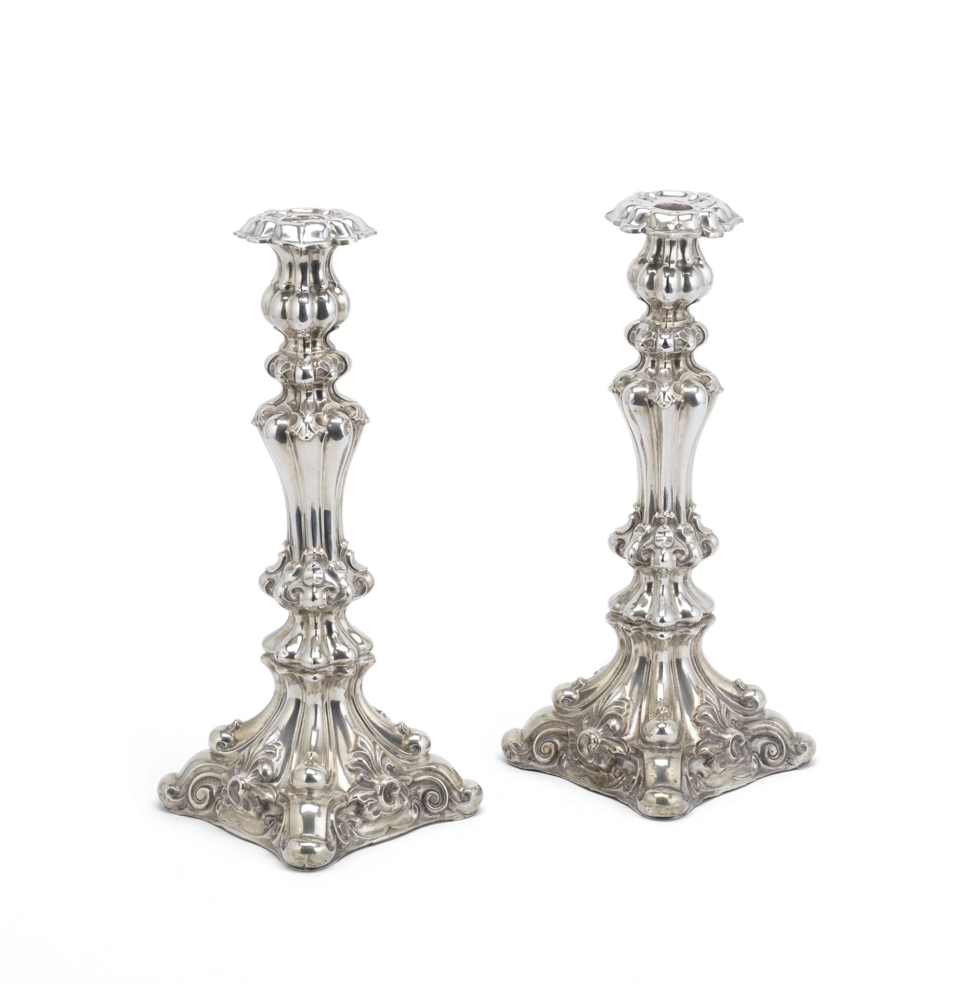 A large pair of 19th century silver candlesticks probably Austro-Hungarian circa 1860, with assay...