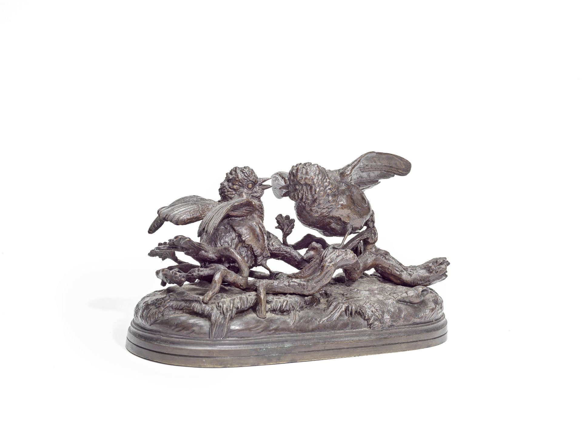 Jules Moigniez (French, 1835-1894): A patinated bronze of two song birds