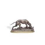 Jules Moigniez (French, 1835-1894): A patinated bronze model of a dog with a pheasant