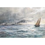 Charles Napier Hemy, RA RWS (British, 1841-1917) Naval ships steaming past