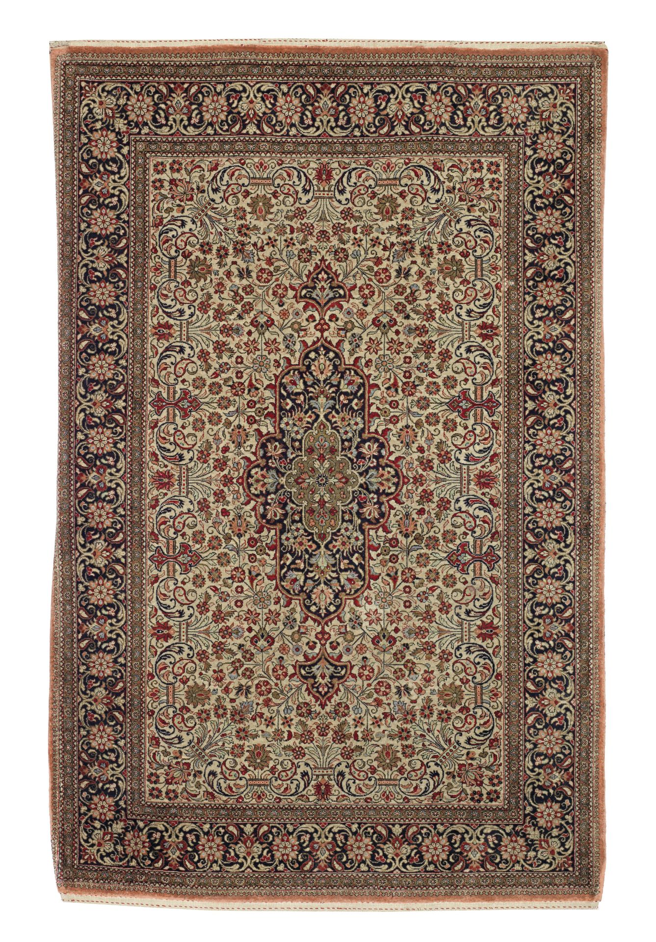 A Ghom ivory ground silk rug Central Persia, 164cm x 108cm