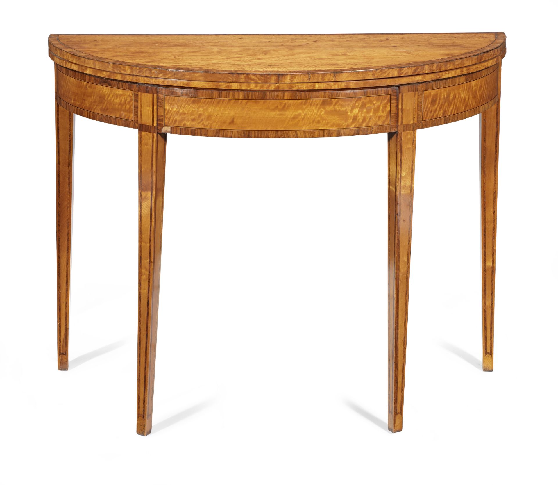 A George III satinwood and kingwood crossbanded demi-lune card table