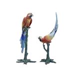 A pair of very impressive cold painted bronze floor-standing models of parrots in the Austrian st...