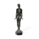 A early 20th century patinated bronze figure of a female nude, possibly Scandinavian, initialled...