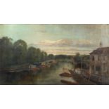 English School (19th century) River scene with figures rowing - possibly Henley