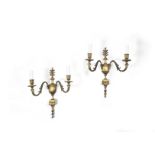 A pair of early 20th century gilt bronze twin light wall appliques in the Adam style (2)