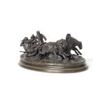 A Russian patinated bronze figural group of a couple in a horse-drawn troika probably 19th centur...