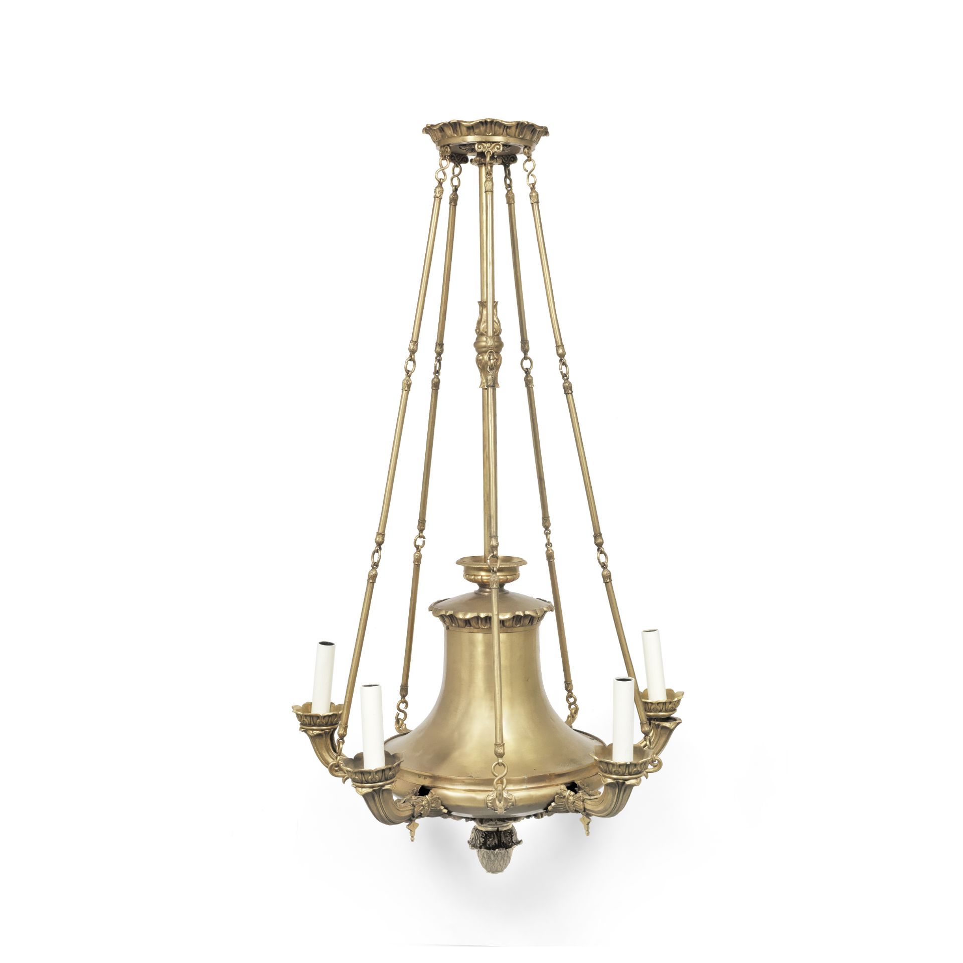 A 19th century gilt bronze five light colza chandelier