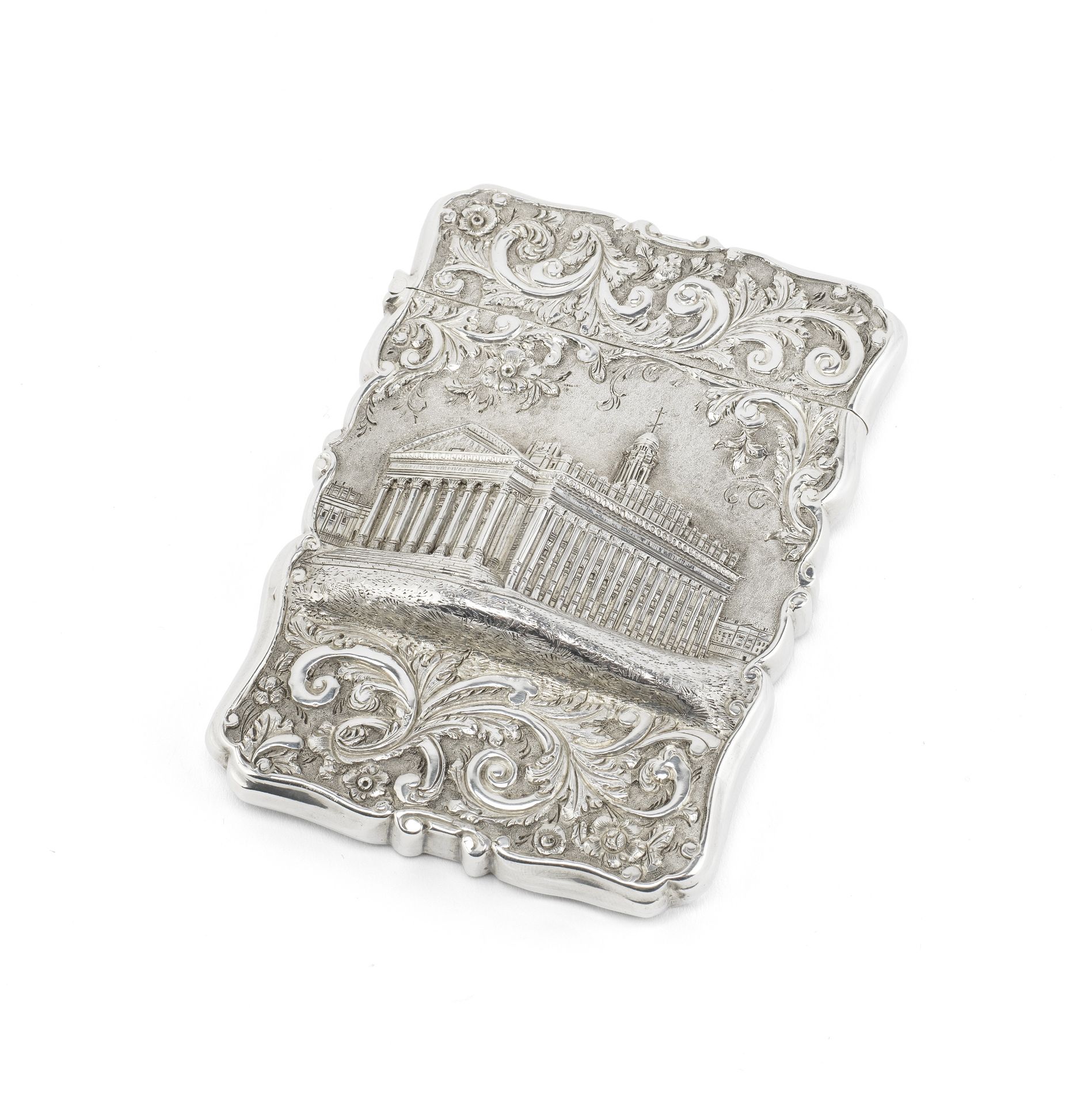 A Victorian silver 'castle top' card case Wheeler & Cronin, Birmingham 1846