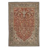 A Ghom red ground prayer rug, Central Persia 159cm x 108cm