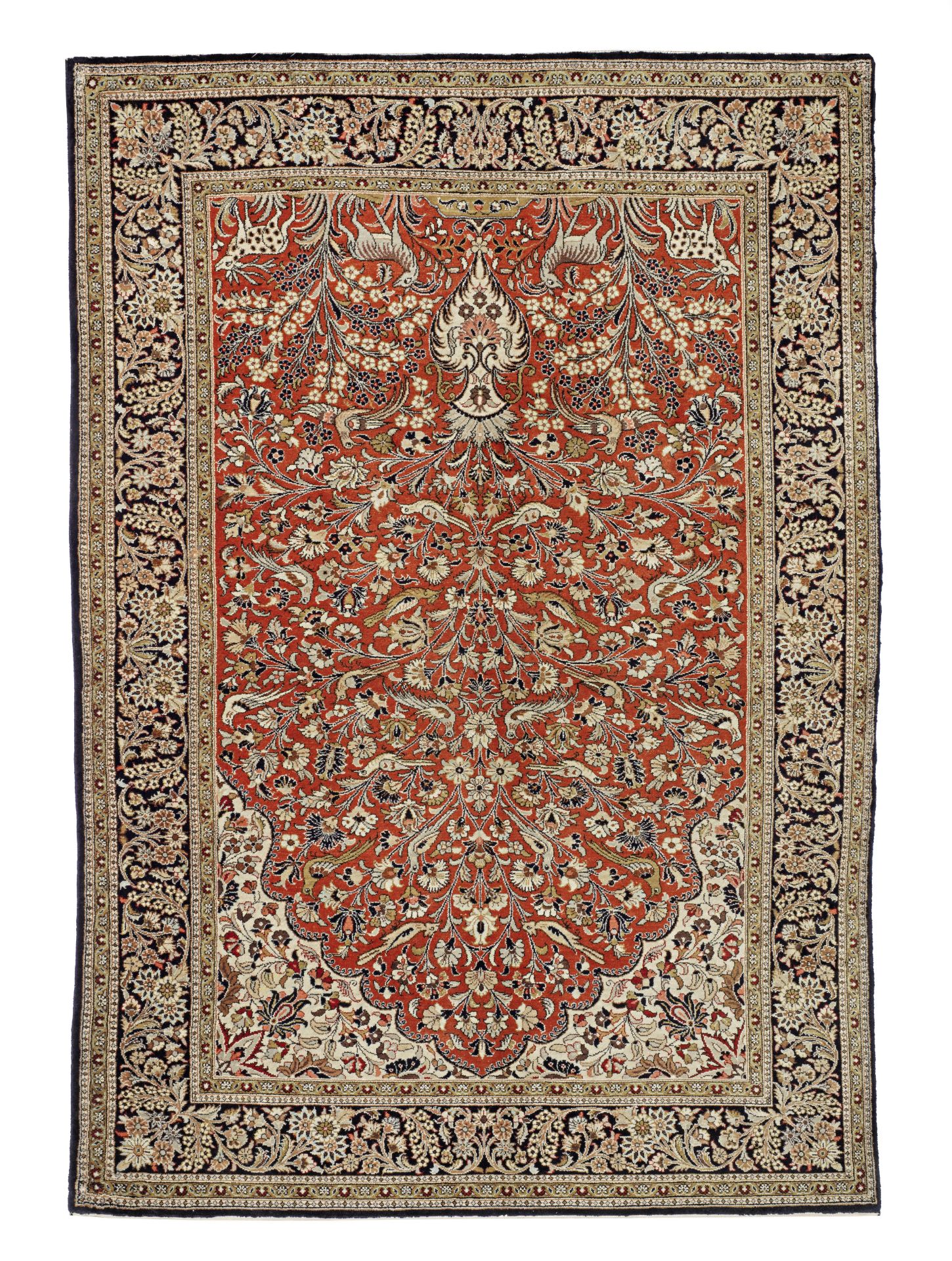 A Ghom red ground prayer rug, Central Persia 159cm x 108cm