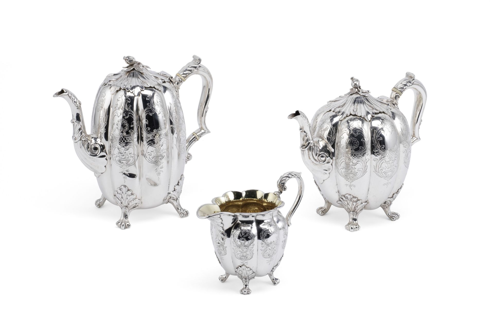 A Victorian silver teapot, coffee pot and cream jug Joseph Angell I & Joseph Angell II, London 18...