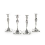 A set of four Victorian silver candlesticks Hawksworth, Eyre & Co Ltd, Sheffield, two 1886, two 1...