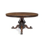 A large early Victorian Rococo revival carved rosewood breakfast table dated 1847