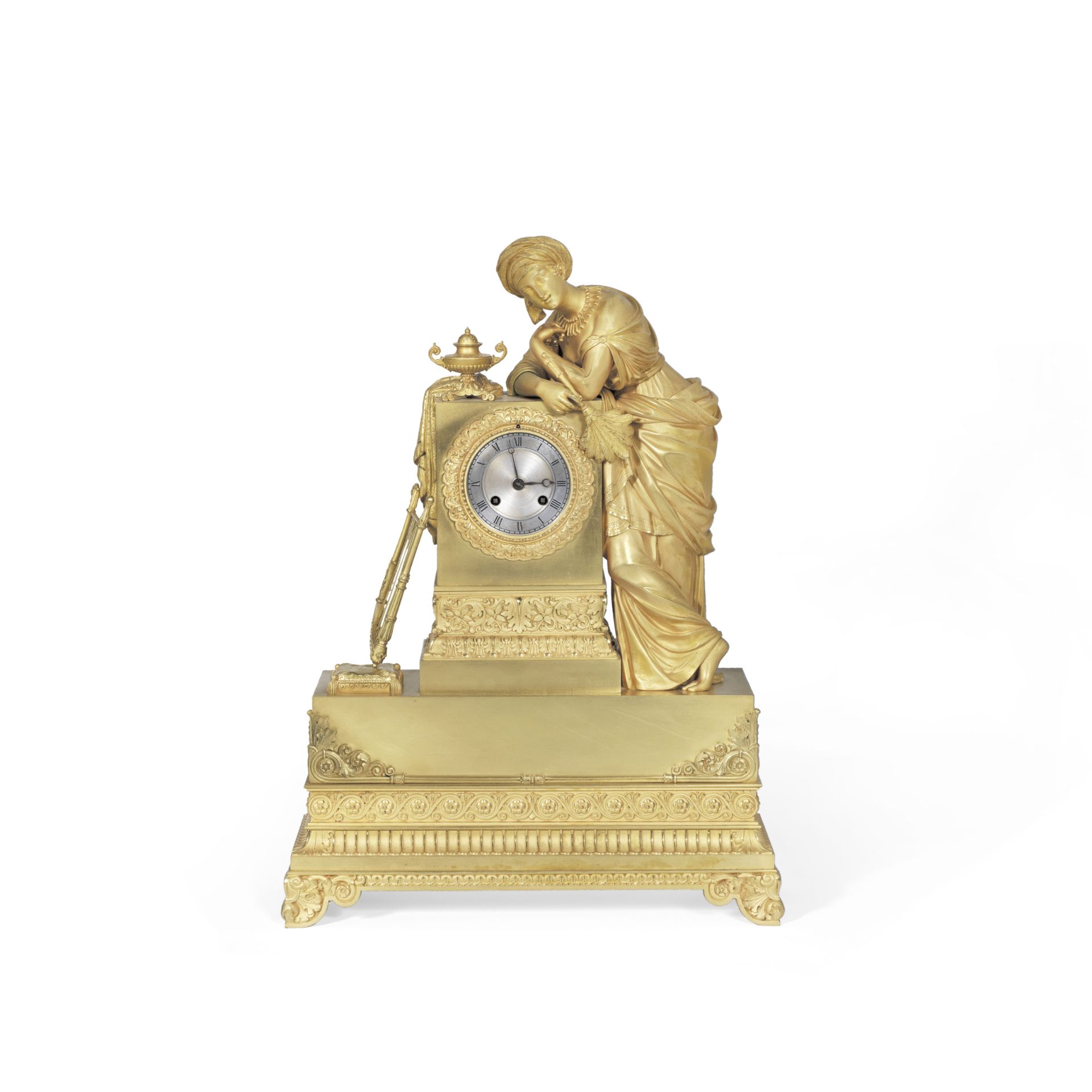 A Charles X gilt bronze figural mantel clock in the Orientalist taste, the movement stamped 'Dern...