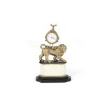 An early 19th century and later gilt bronze marble and ebonised lion mantel timepice the dial sig...