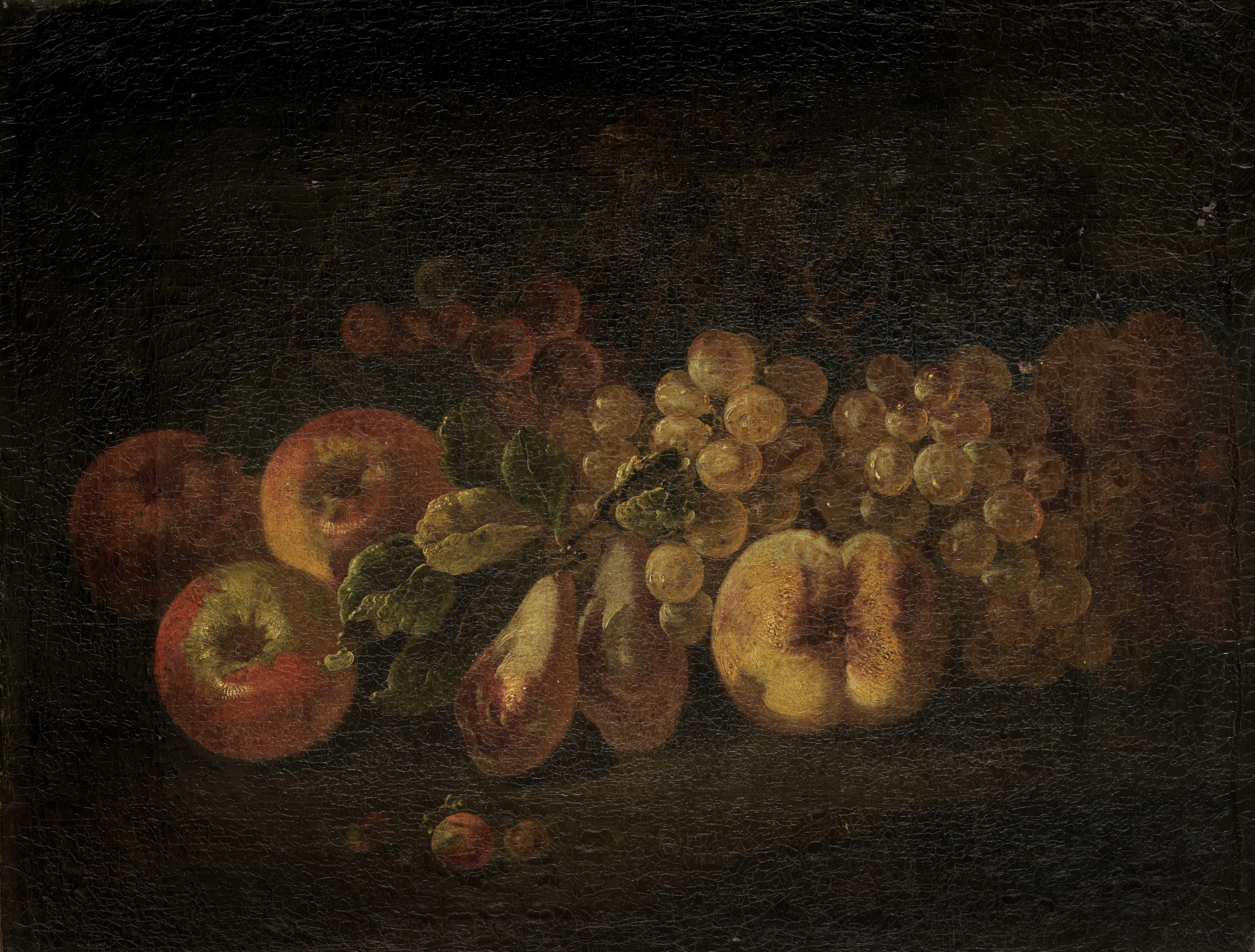 Attributed to Bartolomeo Castelli the Younger, called Lo Spadino (Rome 1696-1738) Peaches, plums ...