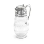 An early Victorian silver-mounted glass claret jug maker's mark C.F, Sheffield 1871