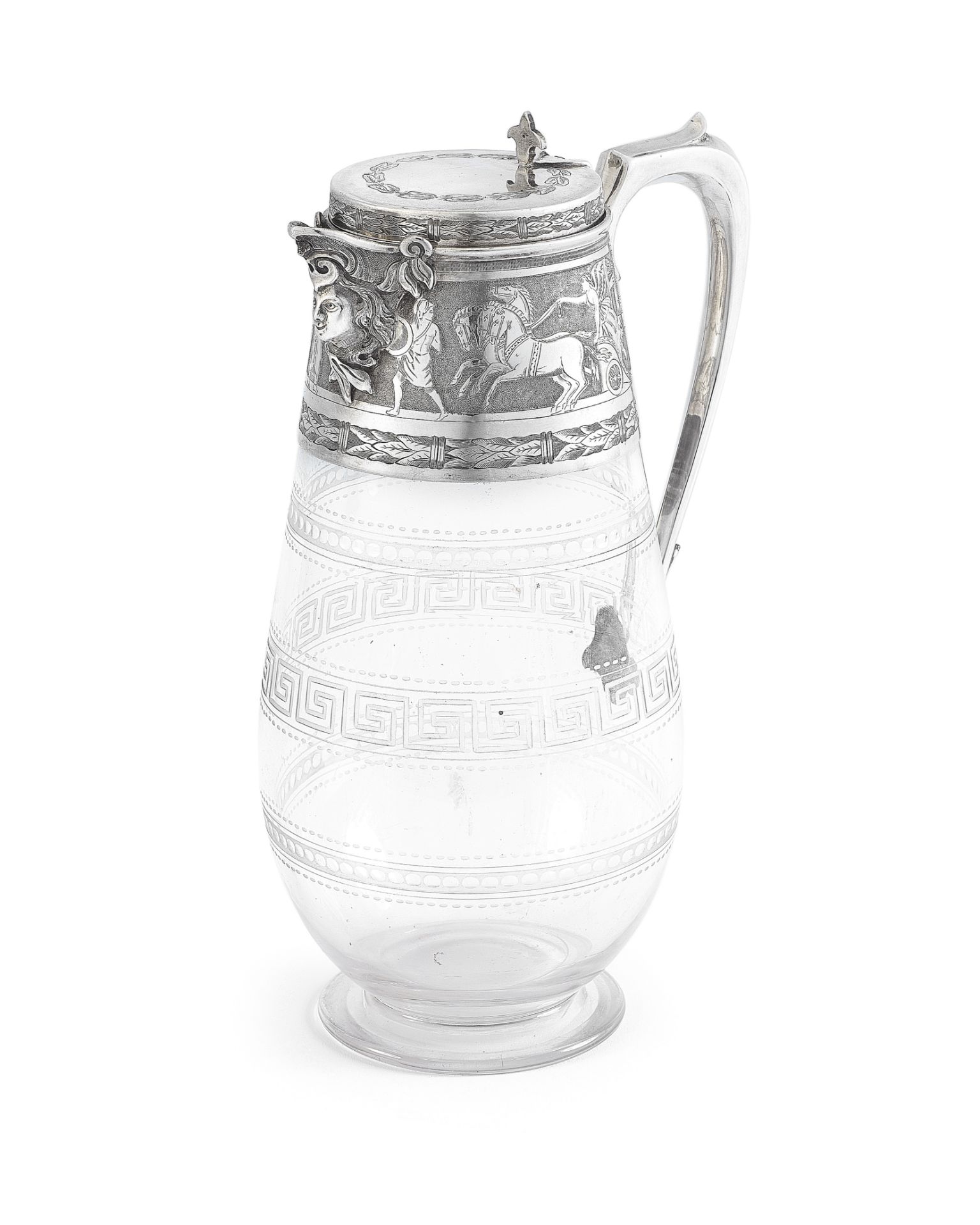 An early Victorian silver-mounted glass claret jug maker's mark C.F, Sheffield 1871