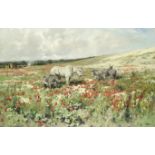 Arthur William Redgate (British, 1860-1906) Donkeys in a poppy field