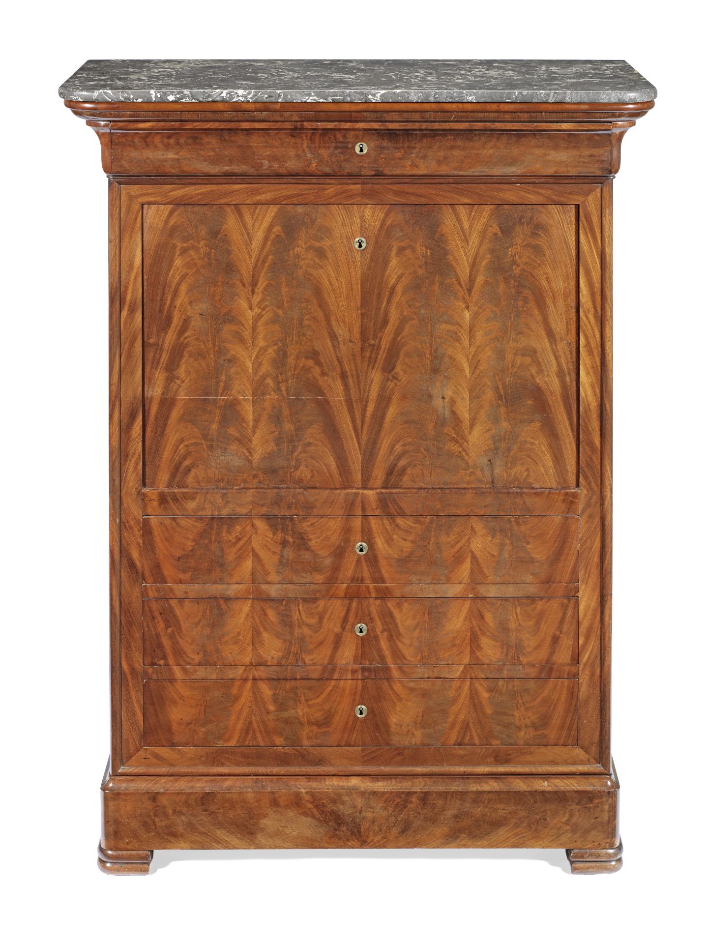 A Louis Philippe flame figured mahogany secretaire a abbatant