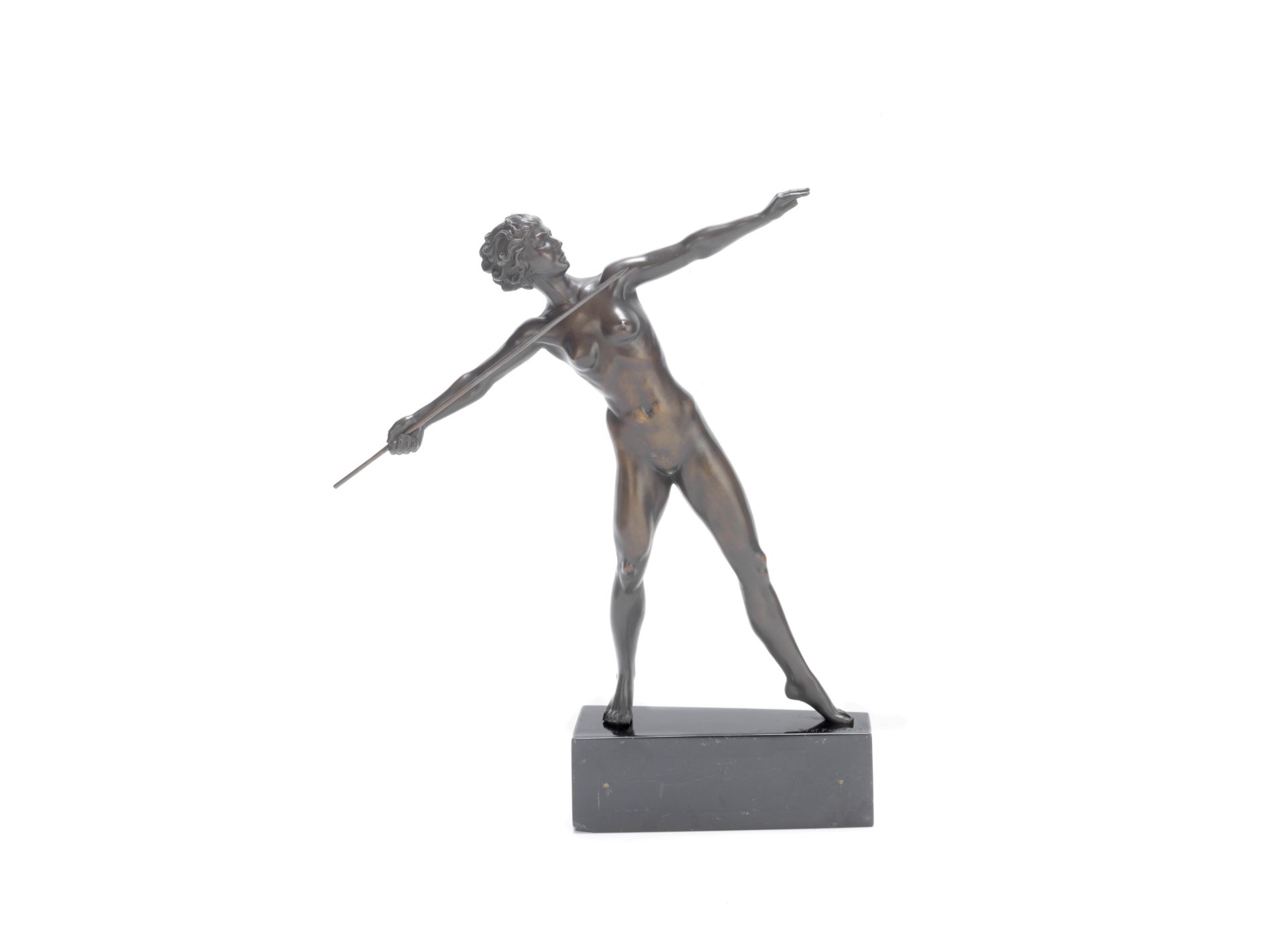 After Professor Otto Poertzel (German, 1876-1963): A patinated bronze figure of a nude female ja...