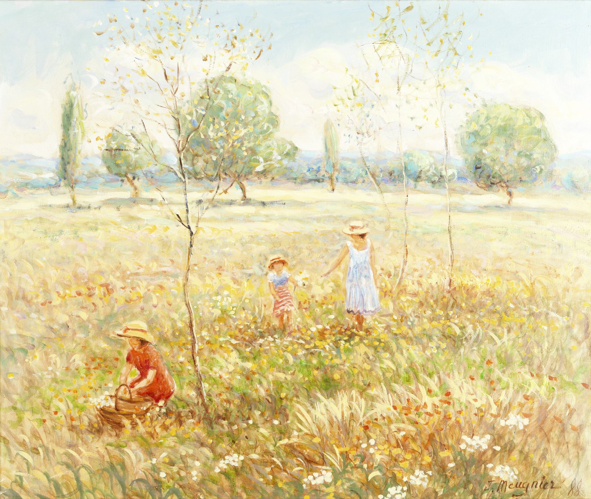 Jacques Meugnier (French, born 1951) Picking wildflowers; The garden in summer the first 45.7 x 5...