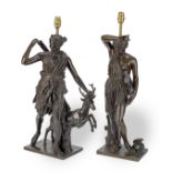 A pair of matched late 19th century Barbedienne patinated bronze Grand Tour type figures later co...