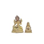 A gilt copper alloy figure of Tara and a gilt copper alloy figure of Amitayus Tibet and China, 18...