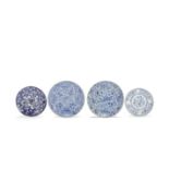 A small collection of four blue and white 'floral' dishes Kangxi and Meiji Period (4)