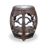 A marble-inset hongmu 'barrel' stool 19th century