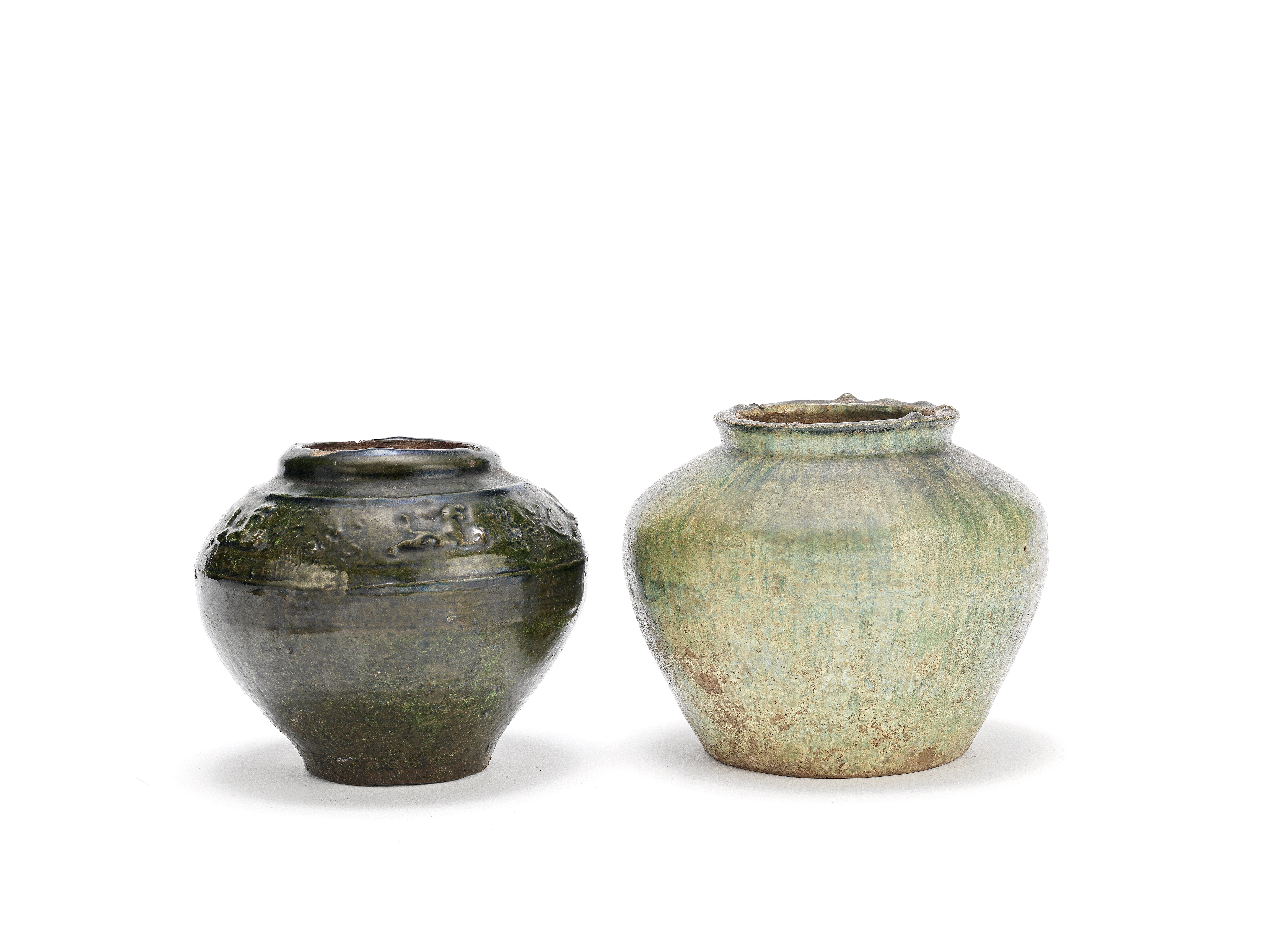 Two olive green glazed jars Han Dynasty (2)
