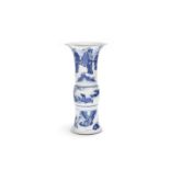 A blue and white beaker vase, gu Kangxi