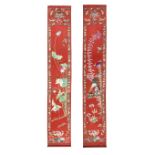A pair of embroidered silk 'birds and flowers' scrolls Republic Period (2)