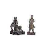 A brass-alloy figure of a boy and a bronze alloy figure of Guanyin Qing Dynasty (4)