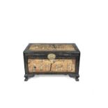 A soapstone-inlaid hardwood storage chest Late Qing Dynasty