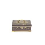 An iron inlaid rectangular box and hinged cover Meiji Period