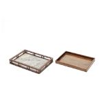 A huanghuali tray and a marble-inset hongmu rectangular tray 18th/19th century (2)