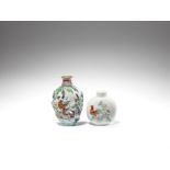 Two famille-rose snuff bottles Daoguang seal mark and of the period and Qianlong seal mark, late ...