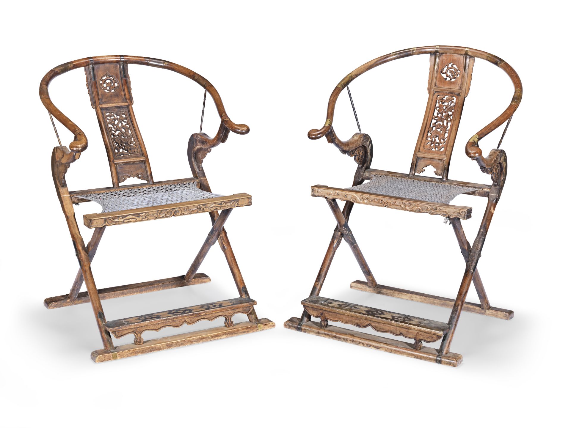 A pair of huanghuali horseshoe-back folding armchairs Republic Period (2)