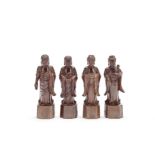 Four hardwood Buddhist figures from a set Late Qing Dynasty (4)