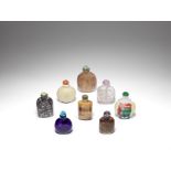 A selection of variously glass, hardstone, porcelain and wood snuff bottles 19th century (16)