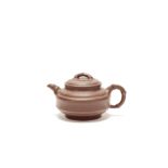A purple-clay Yixing 'bamboo' Teapot and Cover Impressed mark of Zhu Kexin (2)