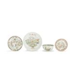 A group of three famille verte floral dishes and a 'fruit and flowerspray' bowl Kangxi