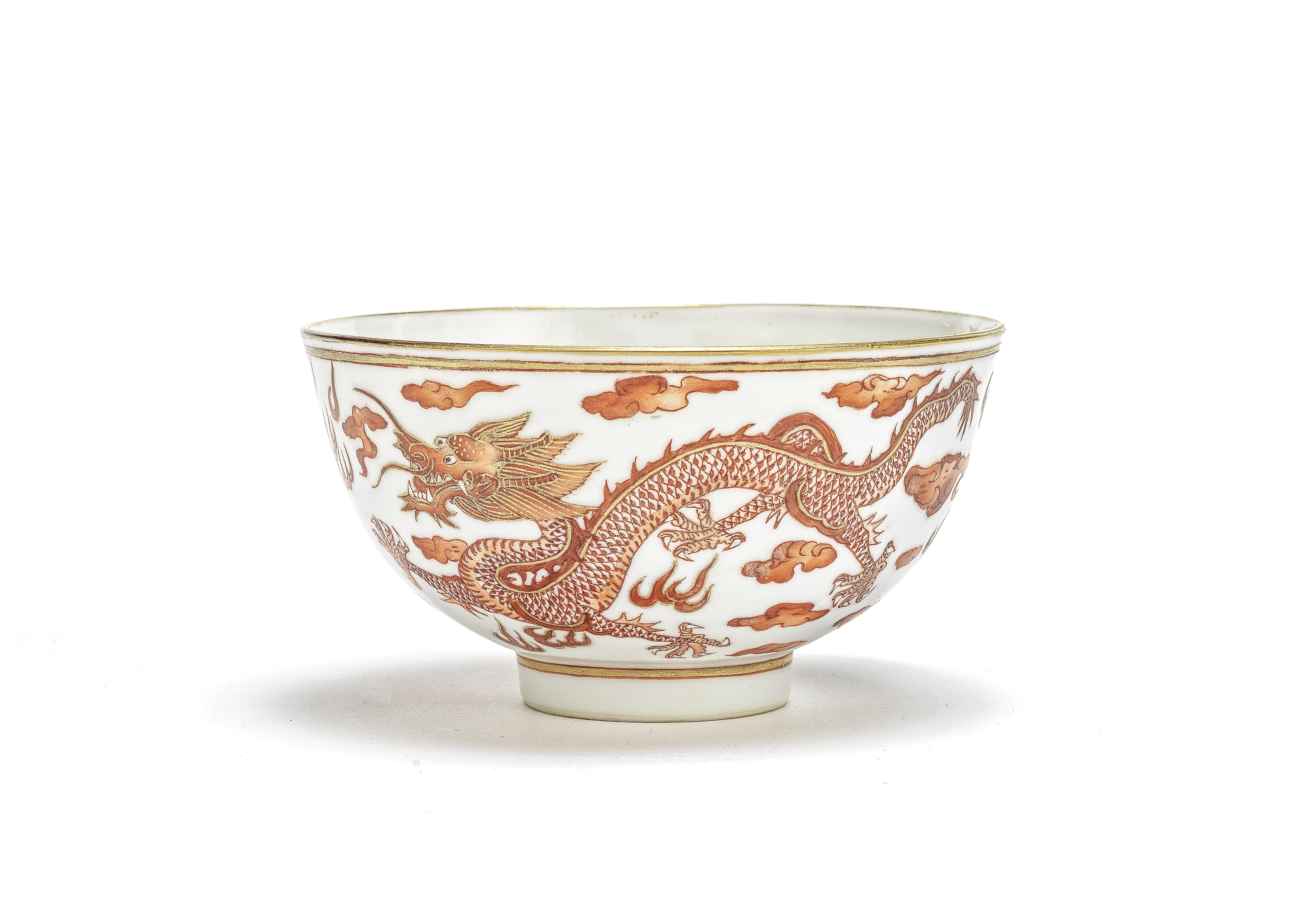 An iron-red and gilt 'dragon' bowl Guangxu six-character mark and of the period (2)